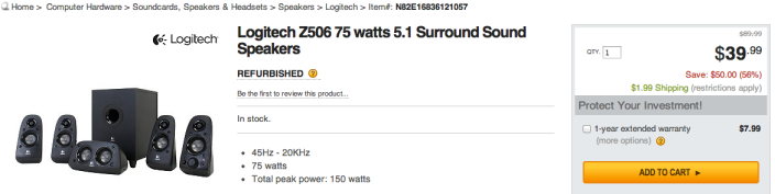 Logitech Z506 75 watts 5.1-Surround Sound Speakers-sale-refurb