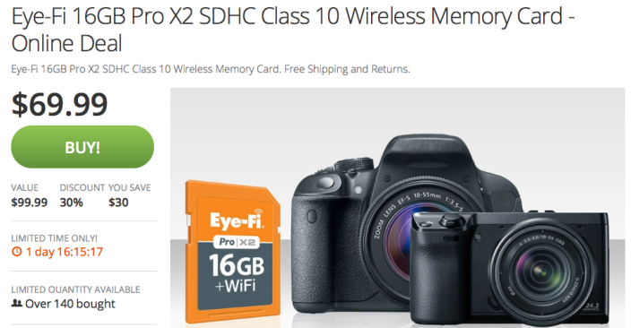 Eye-Fi 16GB Pro X2 SDHC Class 10 memory card $70, SanDisk Ultra 64GB  microSDXC $42