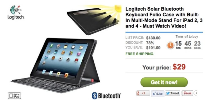 Logitech-Solar-Bluetooth Keyboard-Folio-Case-with Built-In-Multi-Mode-Stand-For-iPad2