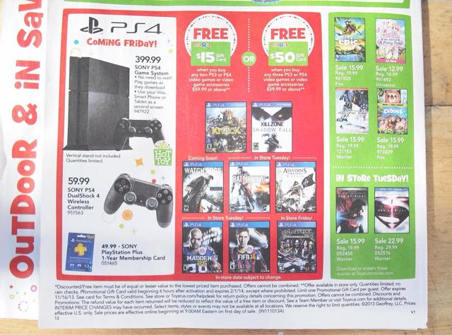 Toys R Us-next gen-PS4-launch week-sale ad-leaked-flyer