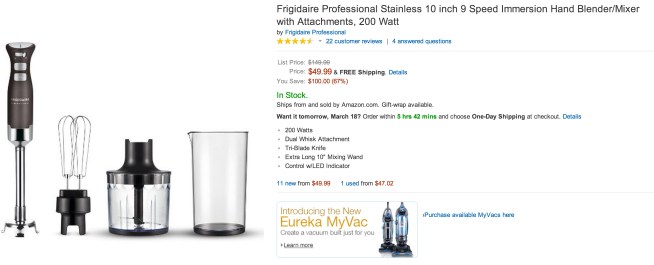 Frigidaire Professional Stainless 10 inch 9 Speed Immersion Hand Blender:Mixer with Attachments