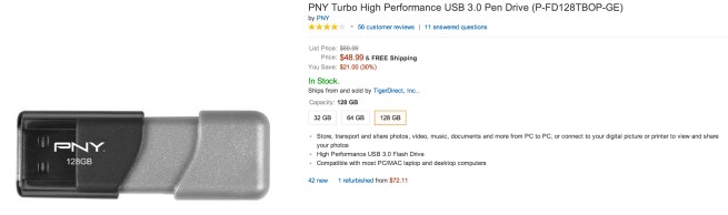 PNY Turbo High Performance USB 3.0 Pen Drive (P-FD128TBOP-GE)