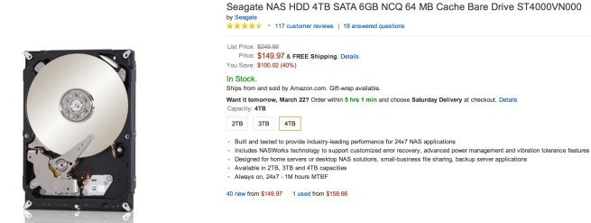 Seagate NAS HDD 4TB SATA 6GB NCQ 64 MB Cache Bare Drive