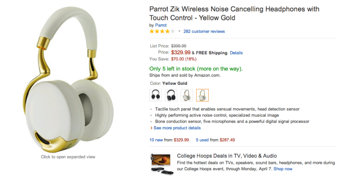 Parrot Zik Wireless Noise Cancelling Headphones-Touch Control (White:Gold)-sale-02