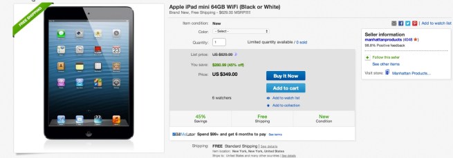 Apple iPad mini 64GB WiFi (Black or White)