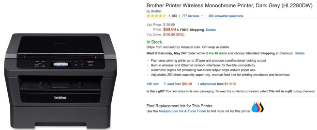 Brother Printer Wireless Monochrome Printer, Dark Grey