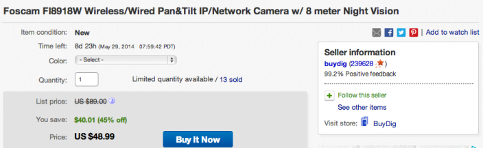 Foscam FI8918W Wireless:Wired Pan&Tilt IP:Network Camera w: 8 meter Night Vision (black or white)-sale-02
