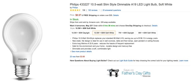 Philips 433227 10.5-watt Slim Style Dimmable A19 LED Light Bulb,