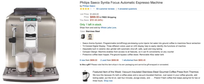 Philips Saeco Syntia Focus Automatic Espresso Machine