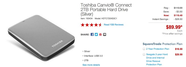Toshiba Canvio® Connect 2TB Portable Hard Drive price