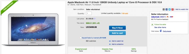 Apple Macbook Air 11.6 Inch 128GB Unibody Laptop w: Core i5 Processor