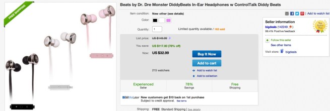 Beats by Dr. Dre Monster DiddyBeats In-Ear Headphones w ControlTalk Diddy Beats