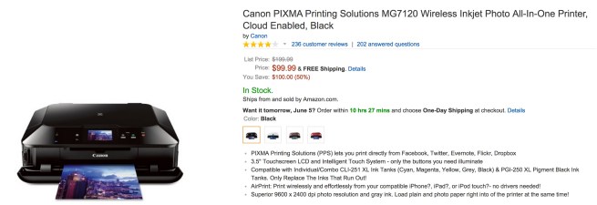 Canon PIXMA Printing Solutions MG7120 Wireless Inkjet Photo All-In-One Printer, Cloud