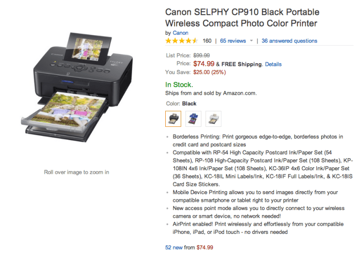 Canon SELPHY CP910 Black Portable Wireless Compact Photo Color Printer -sale-02