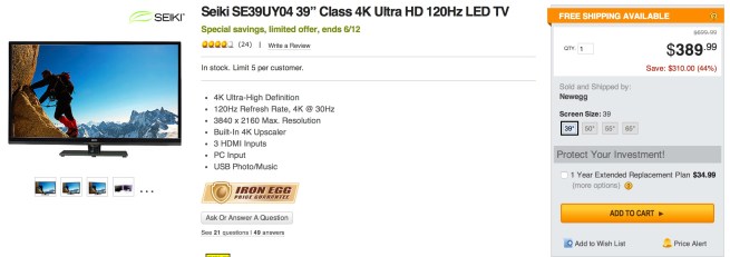 Seiki SE39UY04 39” Class 4K Ultra HD 120Hz LED TV