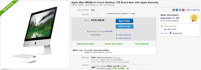 Apple iMac ME086 21.5-Inch Desktop 1TB Brand New with Apple Warranty
