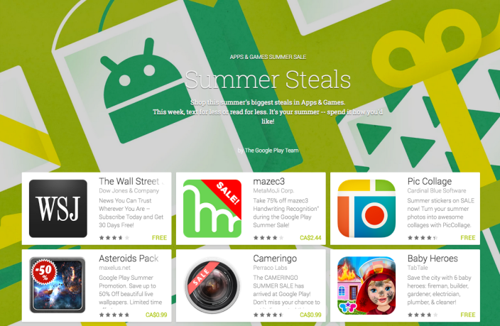 Google Play-Summer Steals Sale-Android apps