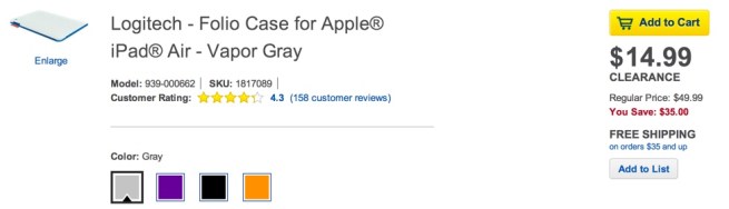 Logitech - Folio Case for Apple® iPad® Air - Vapor Gray