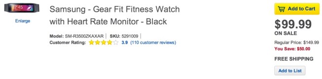 Samsung - Gear Fit Fitness Watch with Heart Rate Monitor - Black
