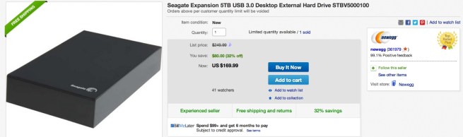 Seagate Expansion 5TB USB 3.0 Desktop External Hard DriveSTBV5000100