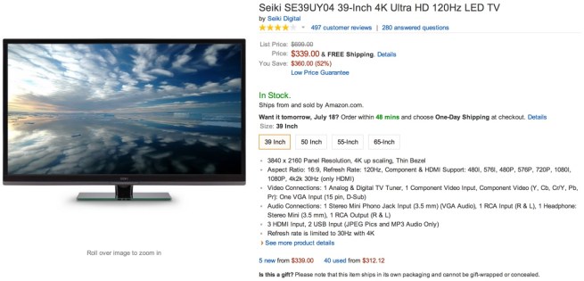 Seiki SE39UY04 39-Inch 4K Ultra HDTV