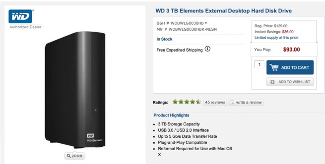 WD 3 TB Elements External Desktop Hard Disk Drive