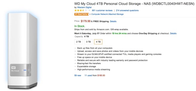 WD My Cloud 4TB Personal Cloud Storage - NAS (WDBCTL0040HWT-NESN)