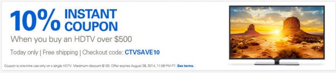 CTVSAVE10 coupon and TVs eBay