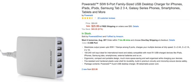 Poweradd 6-Port Family-Sized USB Desktop Charger