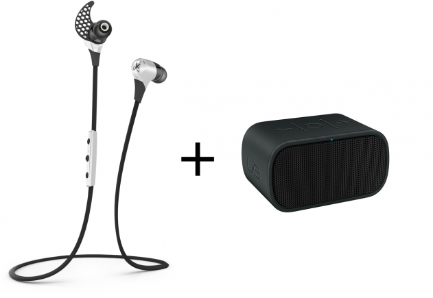 Ultimate Ears Mini Boom Wireless Bluetooth Speaker & JayBird BlueBuds X Bluetooth Earbud Headphones Package