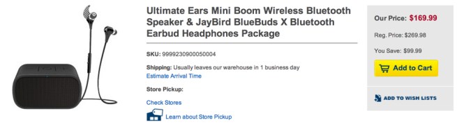 Ultimate Ears Mini Boom Wireless Bluetooth Speaker & JayBird BlueBuds X Bluetooth Earbud Headphones