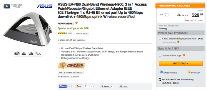 ASUS Dual Band N450 Ultra-Fast Wireless 3-In-1 (AP, Repeater, Ethernet) Adapter (EA-N66)-sale-02