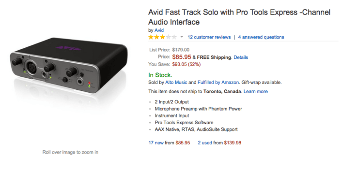 Avid Fast Track Solo audio interface with Pro Tools Express-02