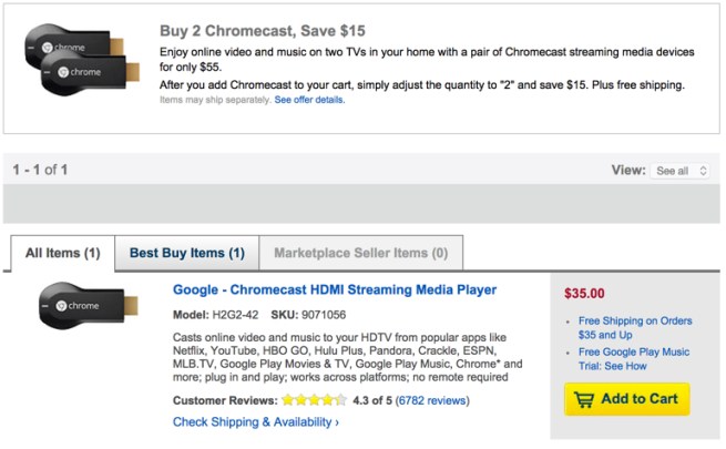 Best Buy Buy 2 chromecast save $15