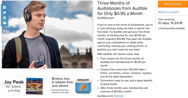 Get 3-months of Audible.com access for $0.95:month ($45 value) for new customers only
