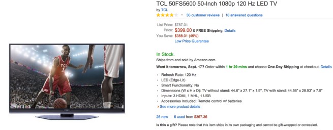 TCL 50-Inch 1080p 120 Hz LED TV