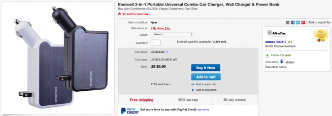 Enercell 3-in-1 Portable Universal Combo Car Charger, Wall Charger & Powerbank
