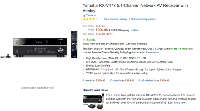 Yamaha 5.1-Channel Network AV Receiver with Airplay (RX-V477-01