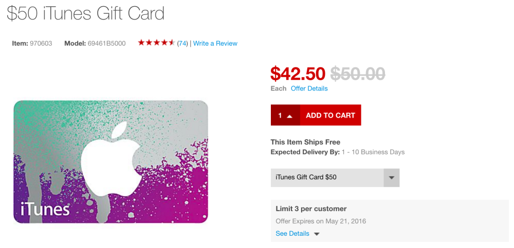 itunes $50 gift card for $42.