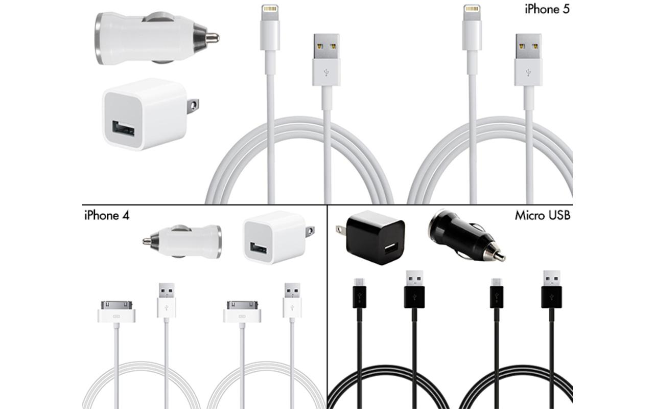 4Piece Deluxe Power Bundle w/ 2x USB Cable, Car Charger and Wall