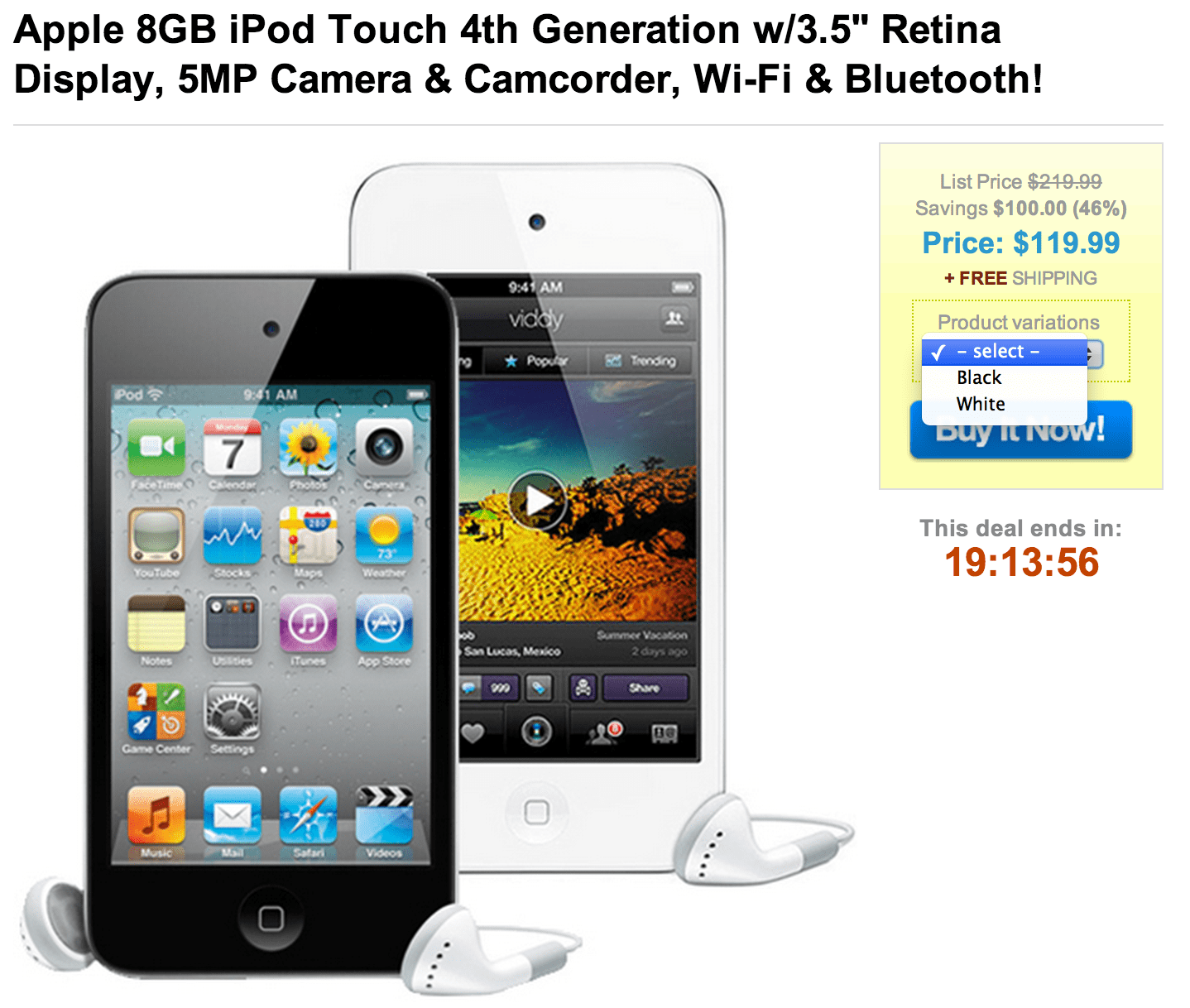 Apple iPod Touch 8GB 4th Generation: $120 shipped