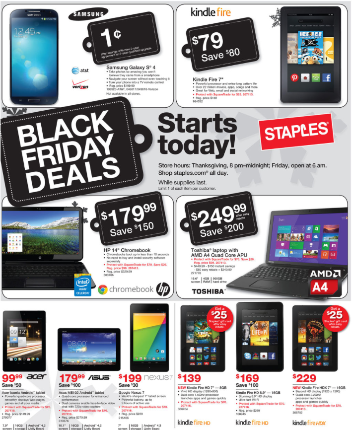 Staples Black Friday Nexus 7 2nd gen 16GB 199, Toshiba 1TB 50