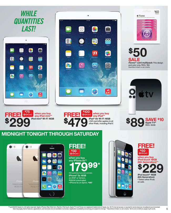 Target Black Friday Ad iPad Air w/ 100 gift card 479