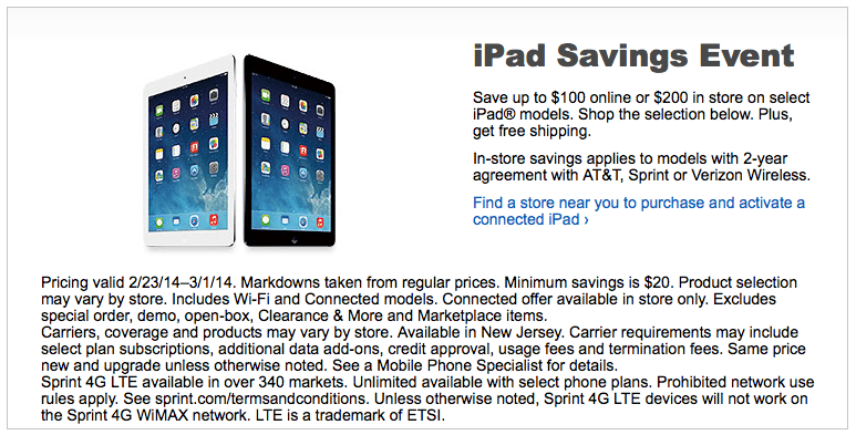 Save on nearly all current iPad models and configurations ($20-$200 off