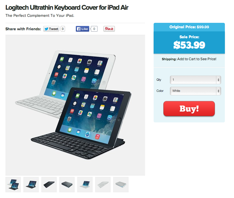 Logitech Ultrathin iPad Air Keyboard Cover 54 + 2 shipping (Reg. 100)