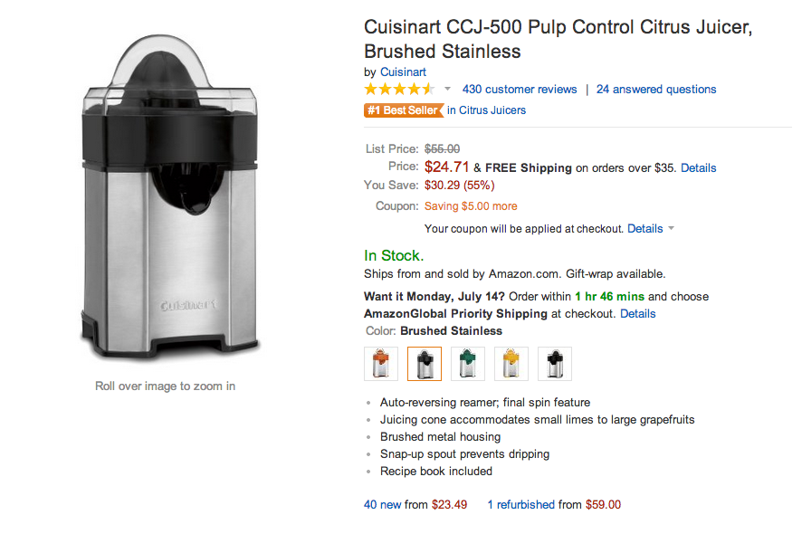 Home Deals Cuisinart Citrus Juicer 20 (orig. 55), kitchen items, more