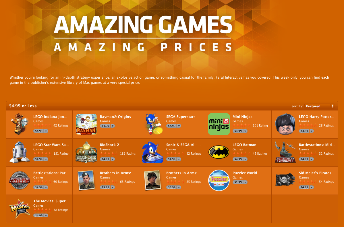 Amazing Games Mac App Store sale BioShock 10, Rayman Origins 5, GRID