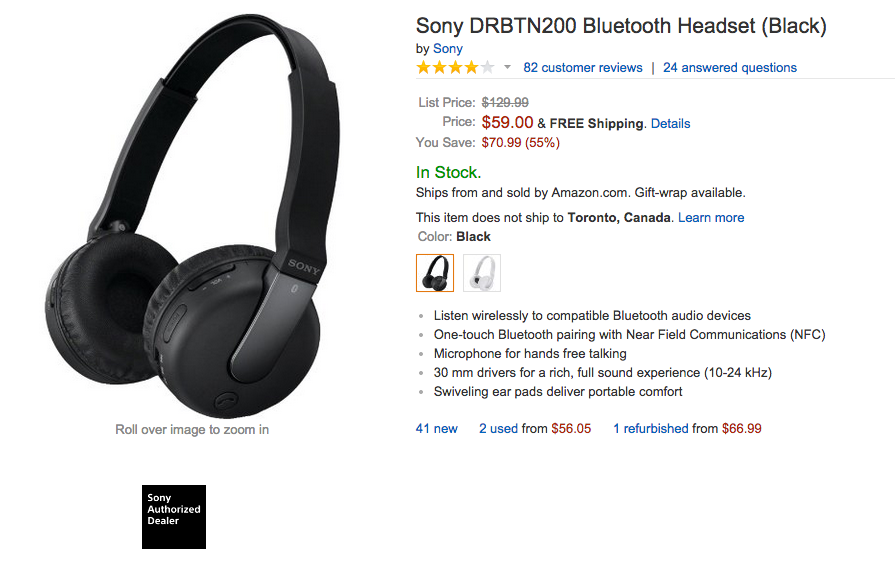 Sony DRB Bluetooth headphones (black or white) from $59 shipped (Reg ...