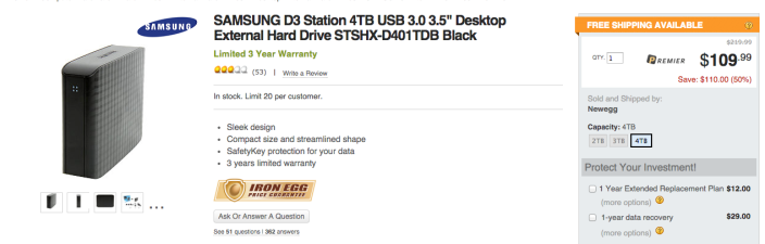 4TB Samsung D3 Station external Hard drive in black-STSHX-D401TDB-02