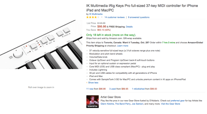 IK Multimedia iRig Keys Pro 37-key MIDI keyboard controller for iPhone, iPad and Mac:PC-sale-03